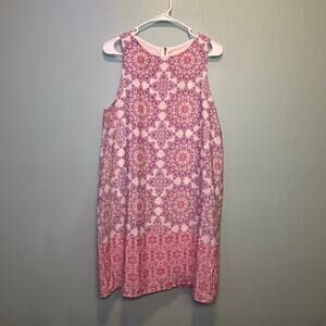 Women's Everly White Pink Purple Patterned Sleeveless Shift Dress Size L